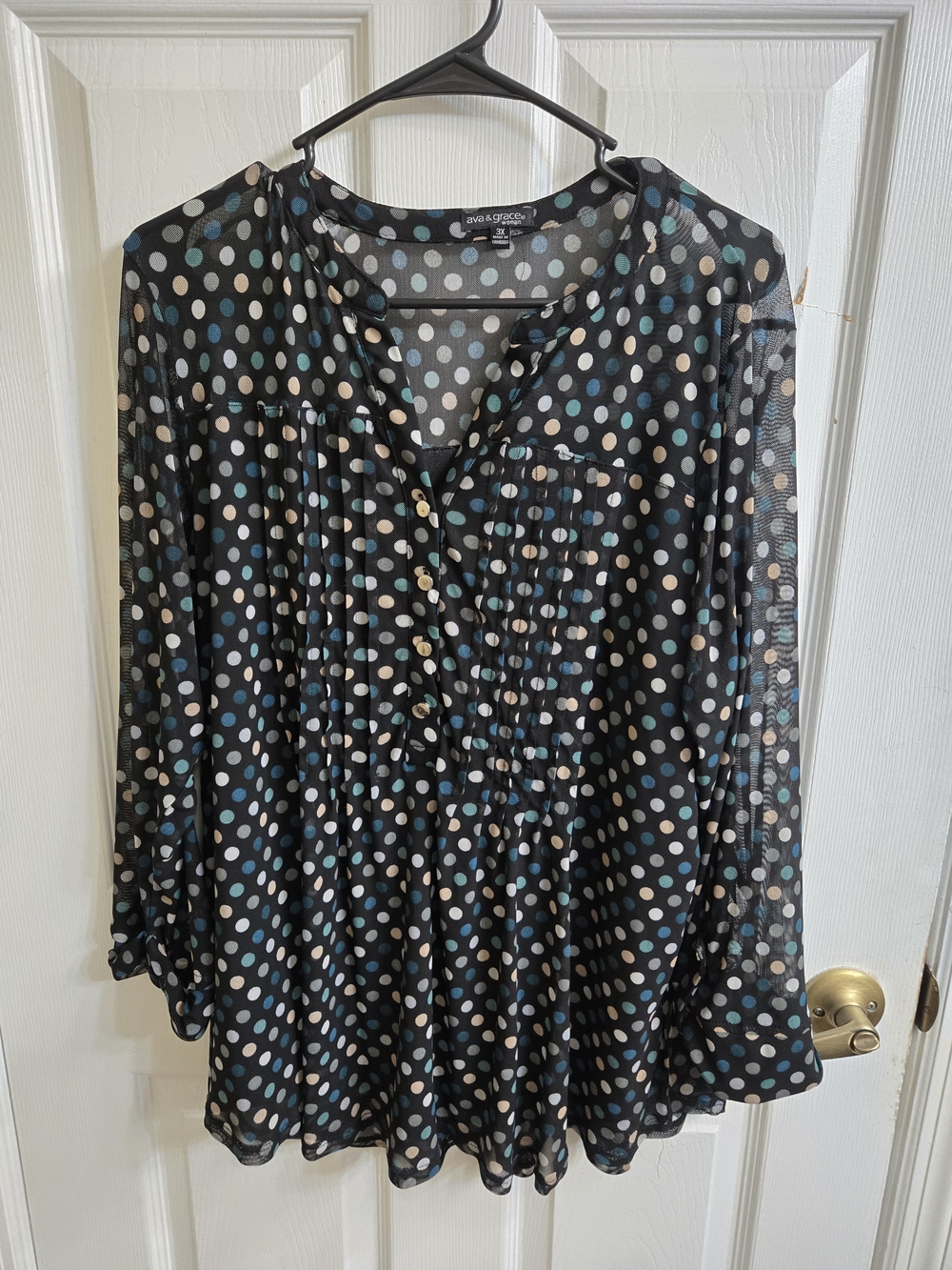 Ava & Grace Black Polka Dot Blouse with Blue and Cream Dots